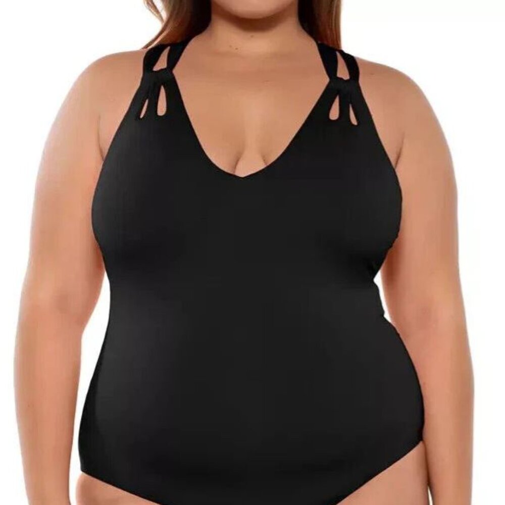 NWT Becca ETC Becca ETC Plus Size Cross-Back One Piece Black 2X
